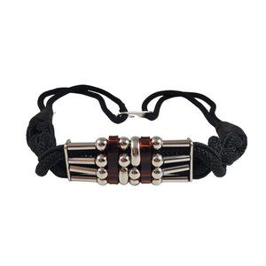 VTG Beaded Braided Rope Belt Womens OS Black Brown Silver-Tone Chunky Statement